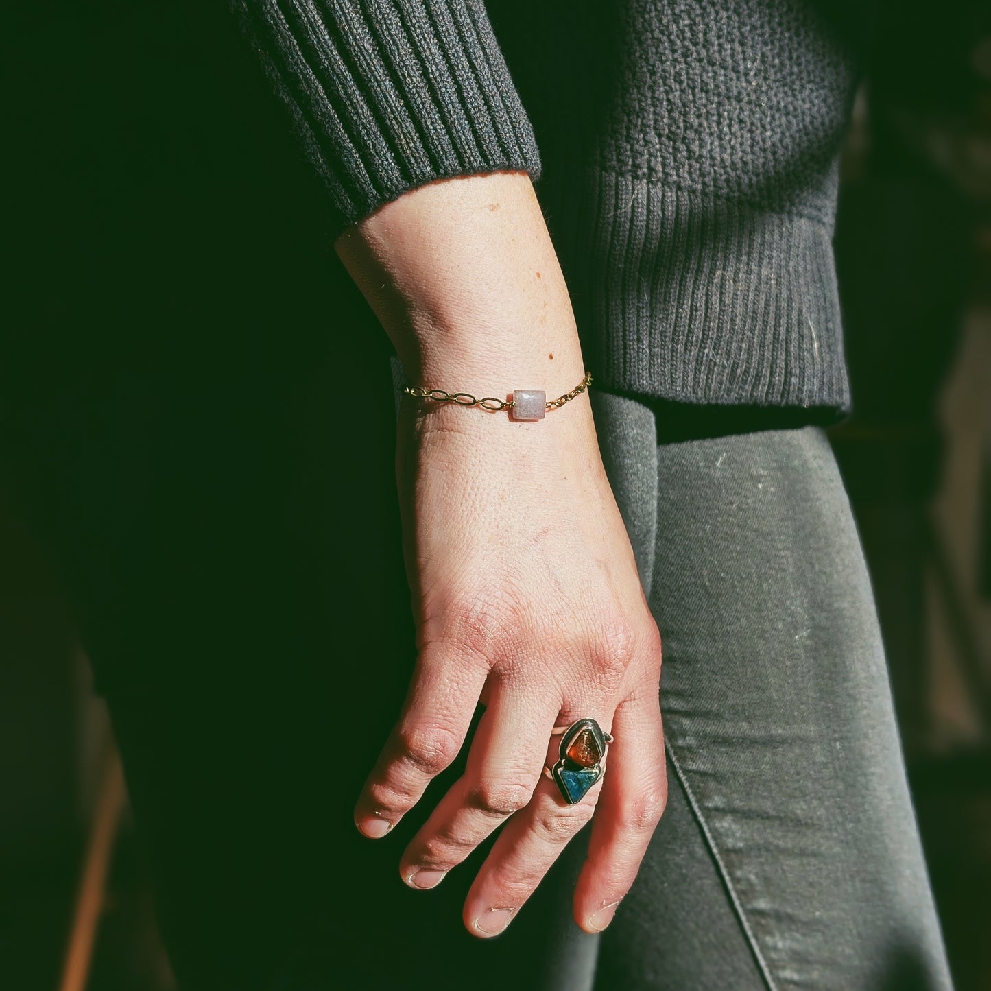 Lepidolite Bracelet - Handcrafted Crystal and Brass Jewelry (Stone of Self-Growth)