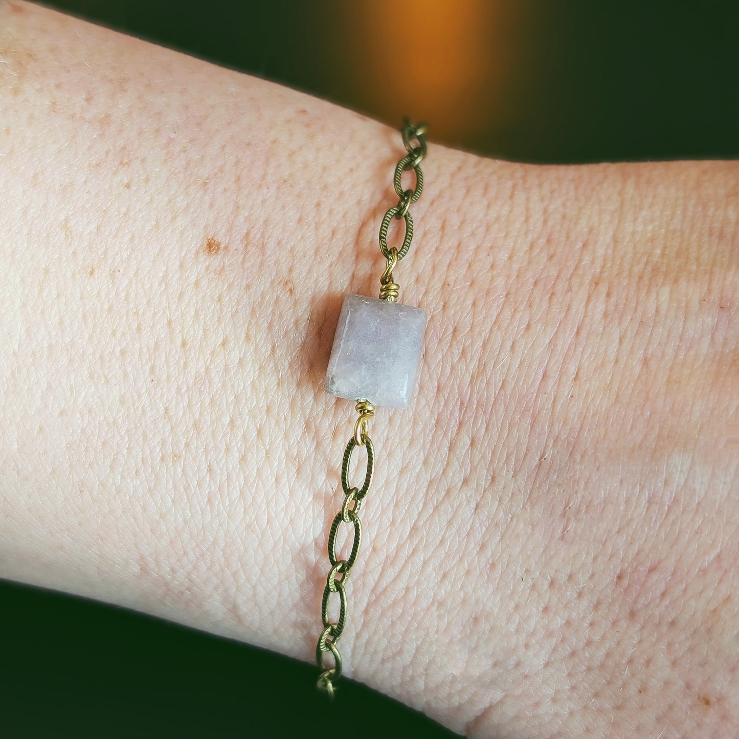 Lepidolite Bracelet - Handcrafted Crystal and Brass Jewelry (Stone of Self-Growth)