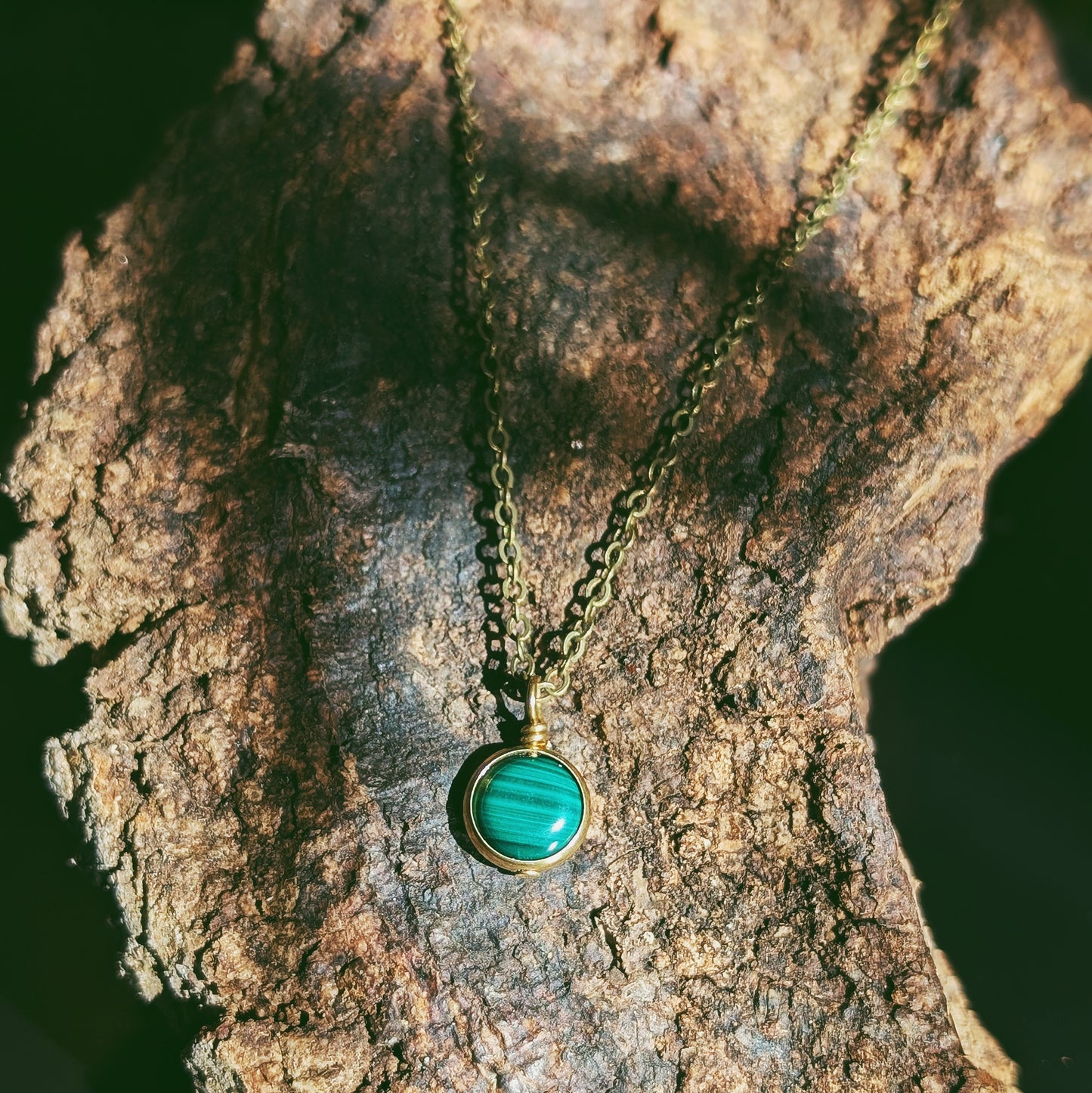 Malachite Necklace - Handcrafted Crystal and Brass Jewelry (A Stone of Transformation and Balance)