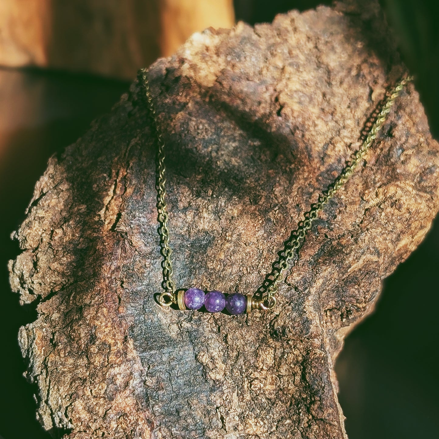 Lepidolite Necklace - Handcrafted Crystal and Brass (Stone to Jumpstart Self Growth)