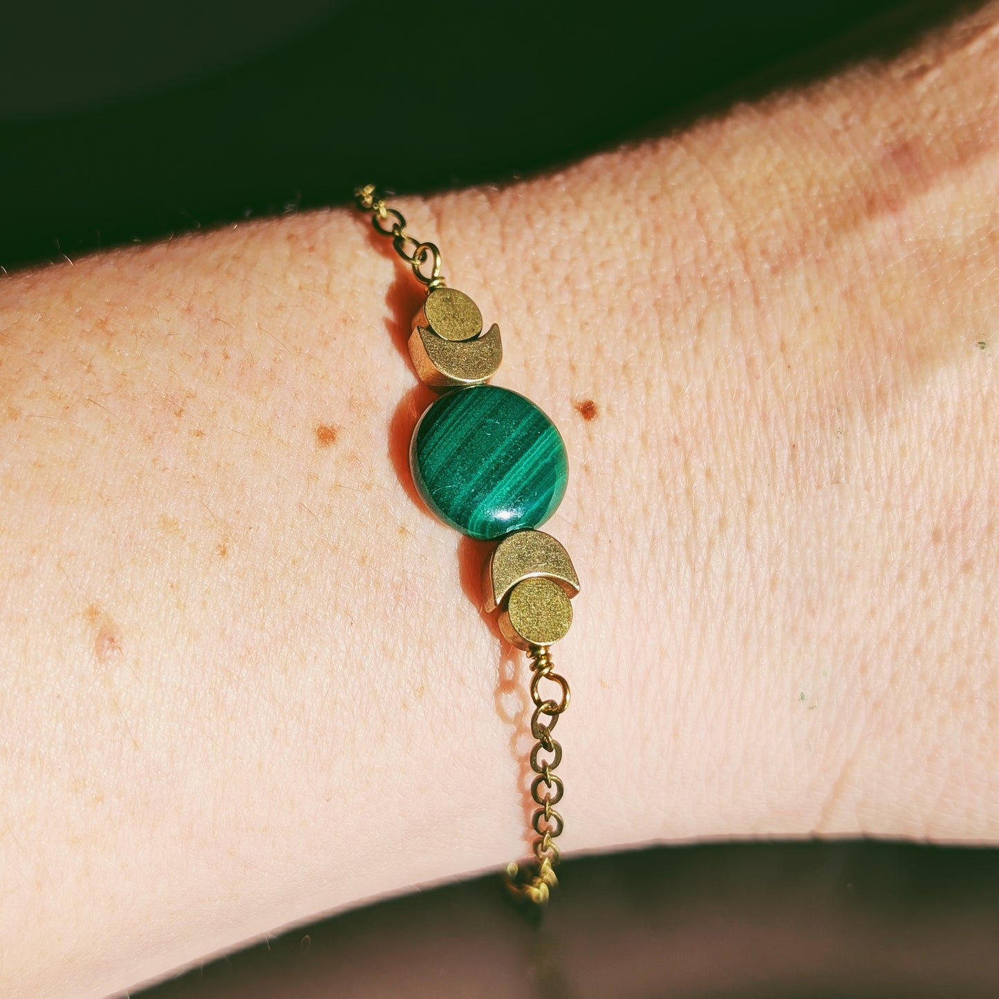 Malachite Bracelet - Handcrafted Crystal and Brass Jewelry (A Stone of Transformation and Balance)
