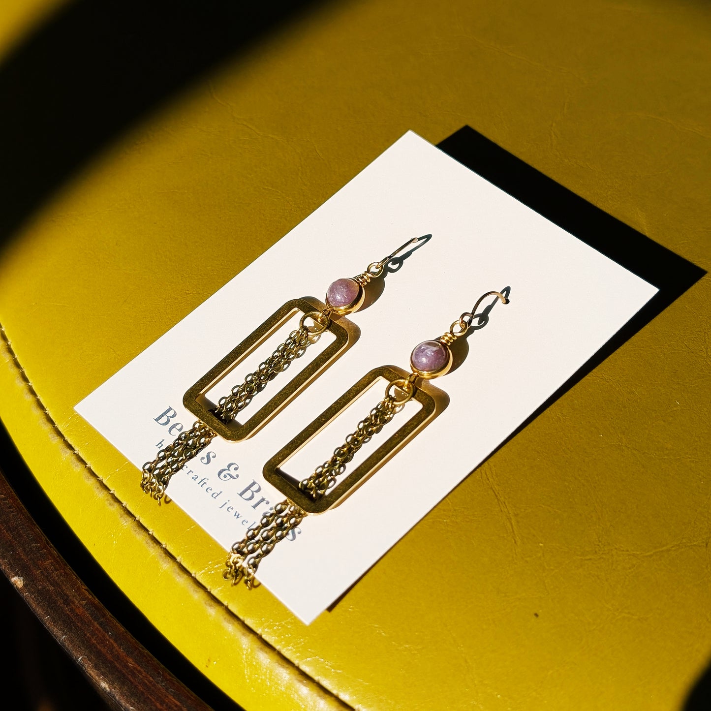 Lepidolite Earrings - Handcrafted Crystal and Brass Jewelry (Stone of Self-Growth)