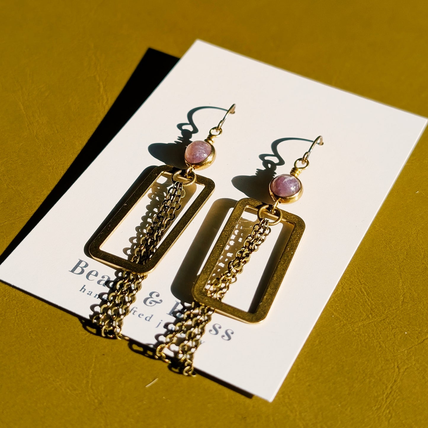 Lepidolite Earrings - Handcrafted Crystal and Brass Jewelry (Stone of Self-Growth)