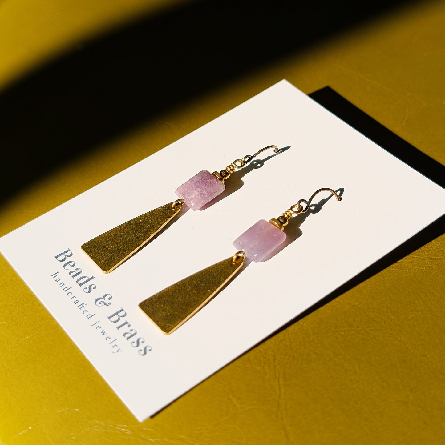 Lepidolite Earrings - Handcrafted Crystal and Brass Jewelry (Stone of Self-Growth)