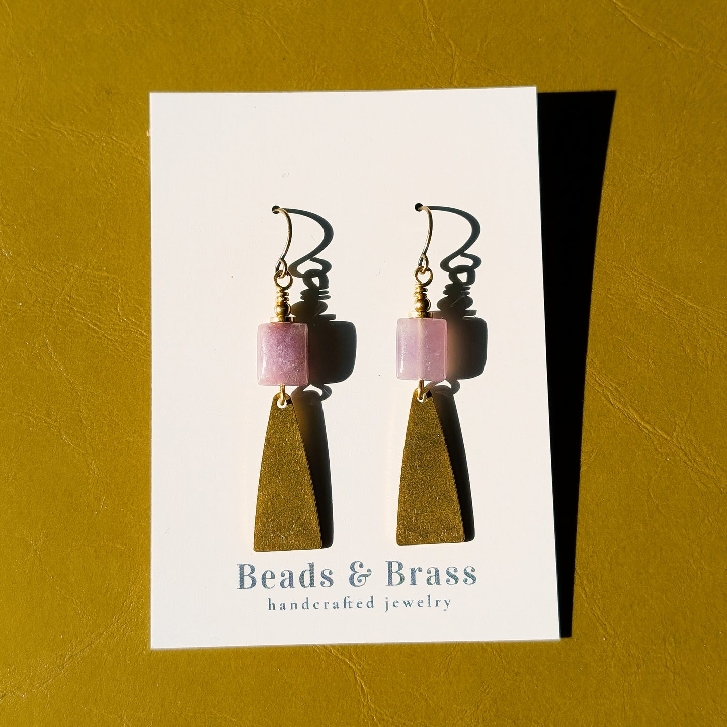 Lepidolite Earrings - Handcrafted Crystal and Brass Jewelry (Stone of Self-Growth)