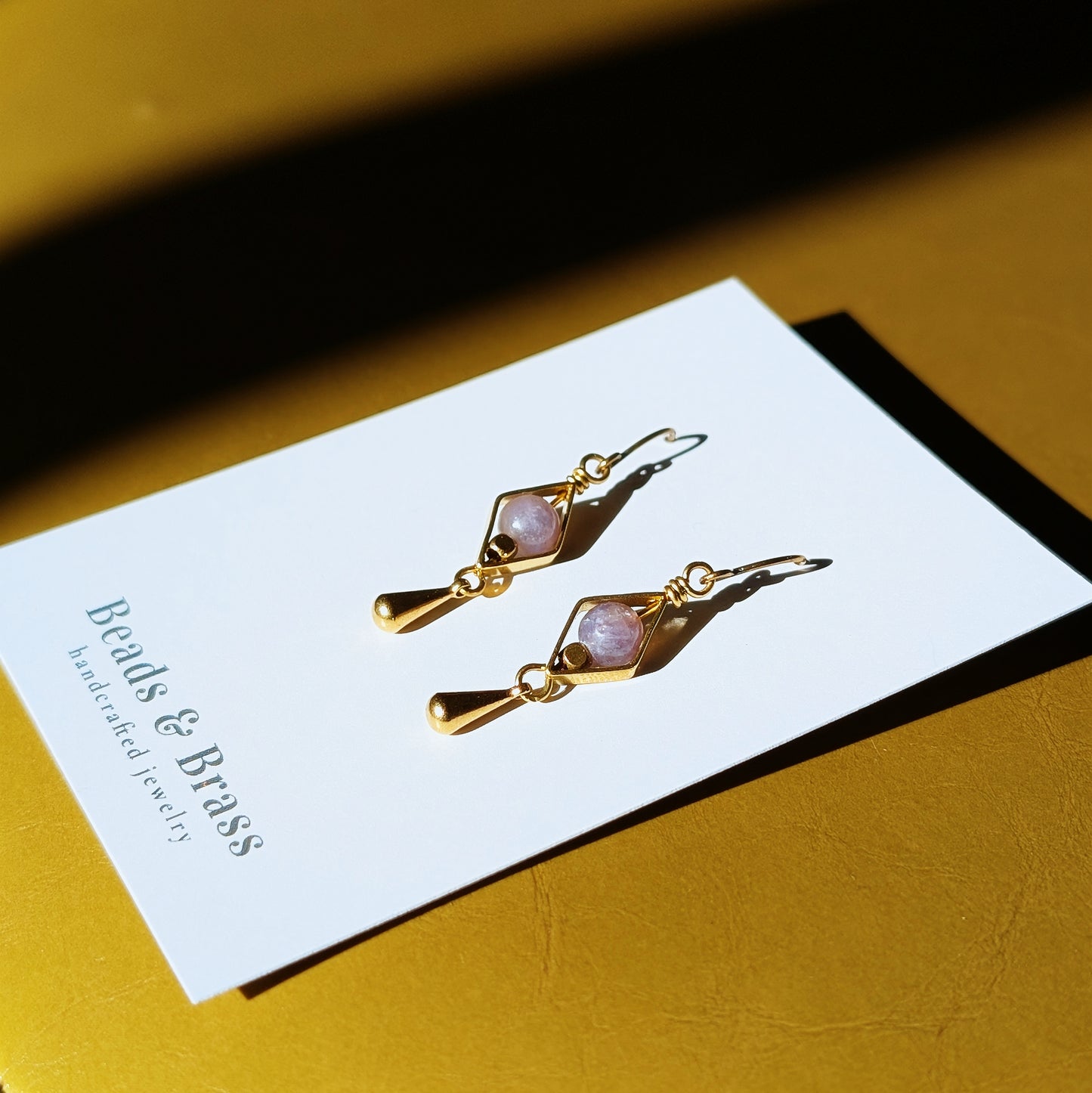 Lepidolite Earrings - Handcrafted Crystal and Brass Jewelry (Stone of Self-Growth)