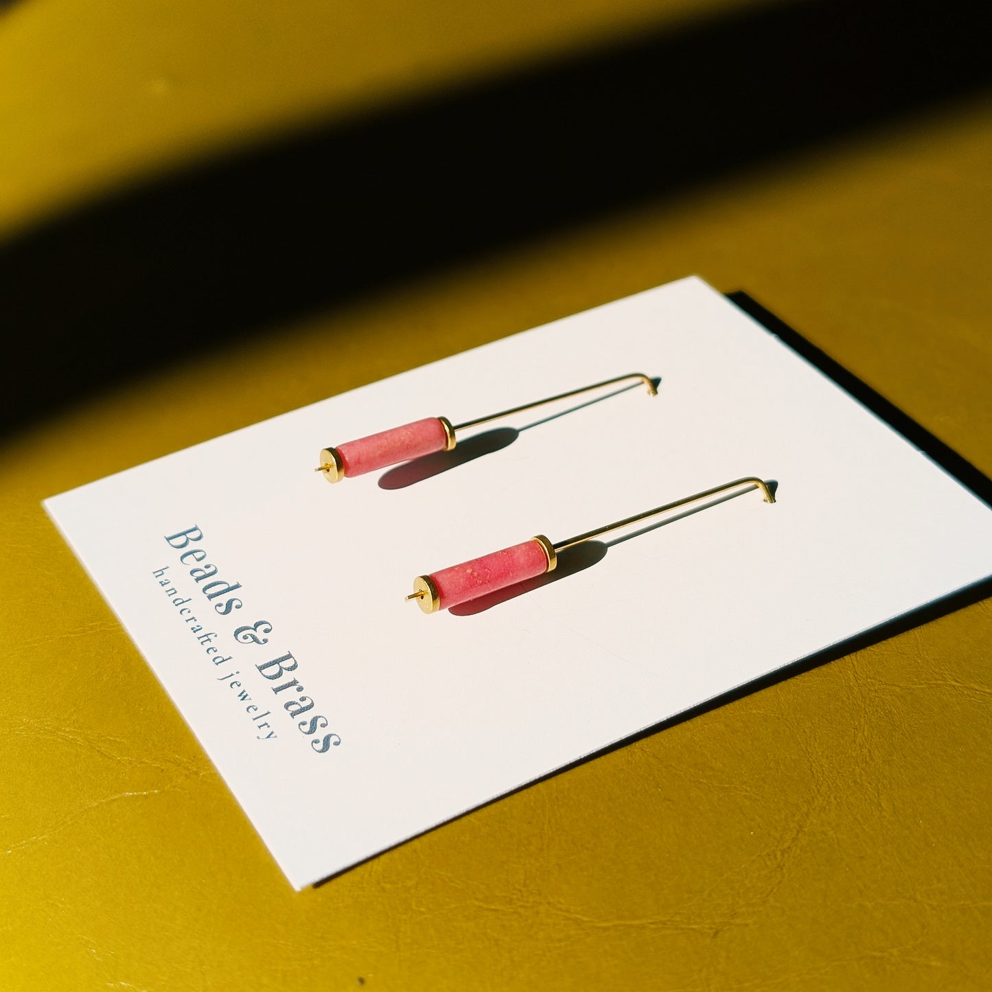 Rhodonite Earrings - Handcrafted Crystal and Brass Jewelry (Stone of Love)