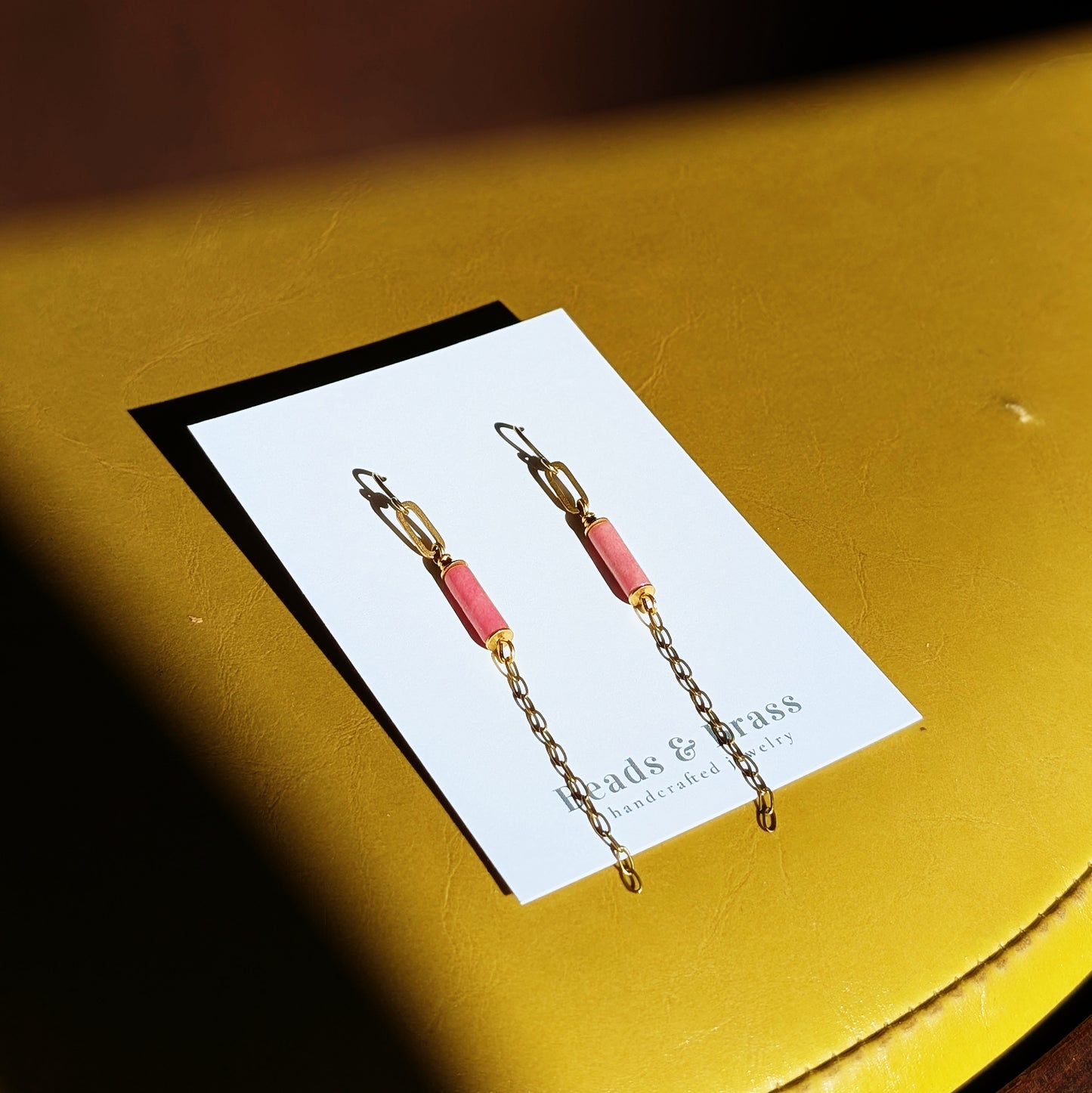 Rhodonite Earrings - Handcrafted Crystal and Brass Jewelry (Stone of Love)