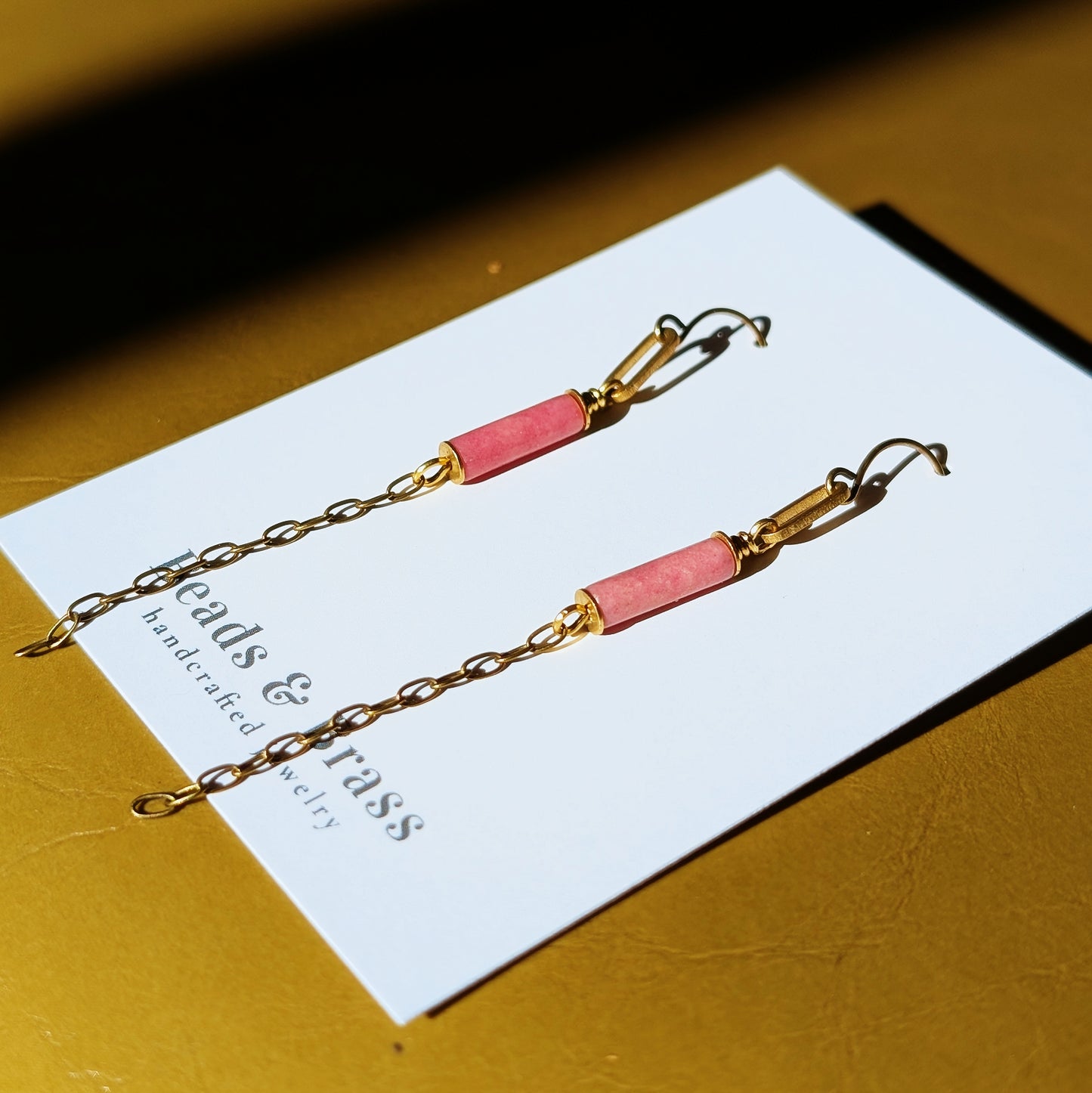 Rhodonite Earrings - Handcrafted Crystal and Brass Jewelry (Stone of Love)