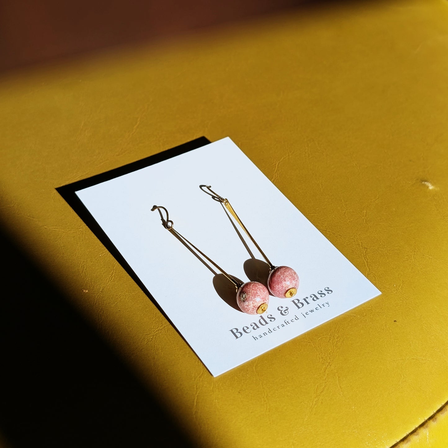 Rhodonite Earrings - Handcrafted Crystal and Brass Jewelry (Stone of Love)
