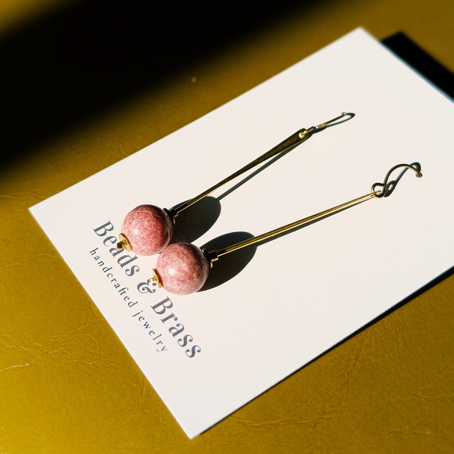 Rhodonite Earrings - Handcrafted Crystal and Brass Jewelry (Stone of Love)