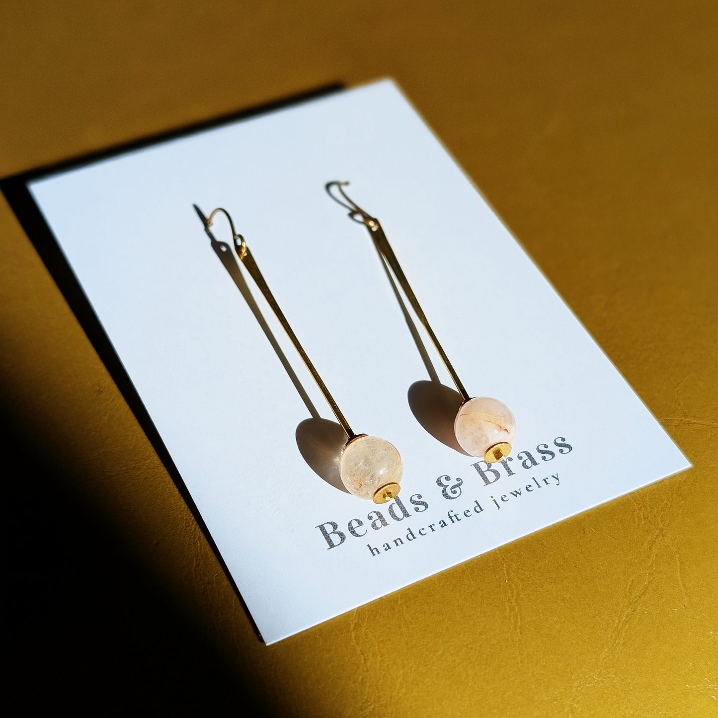 Rose Quartz Earrings - Handcrafted Crystal and Brass Jewelry (Stone of Pure Love)