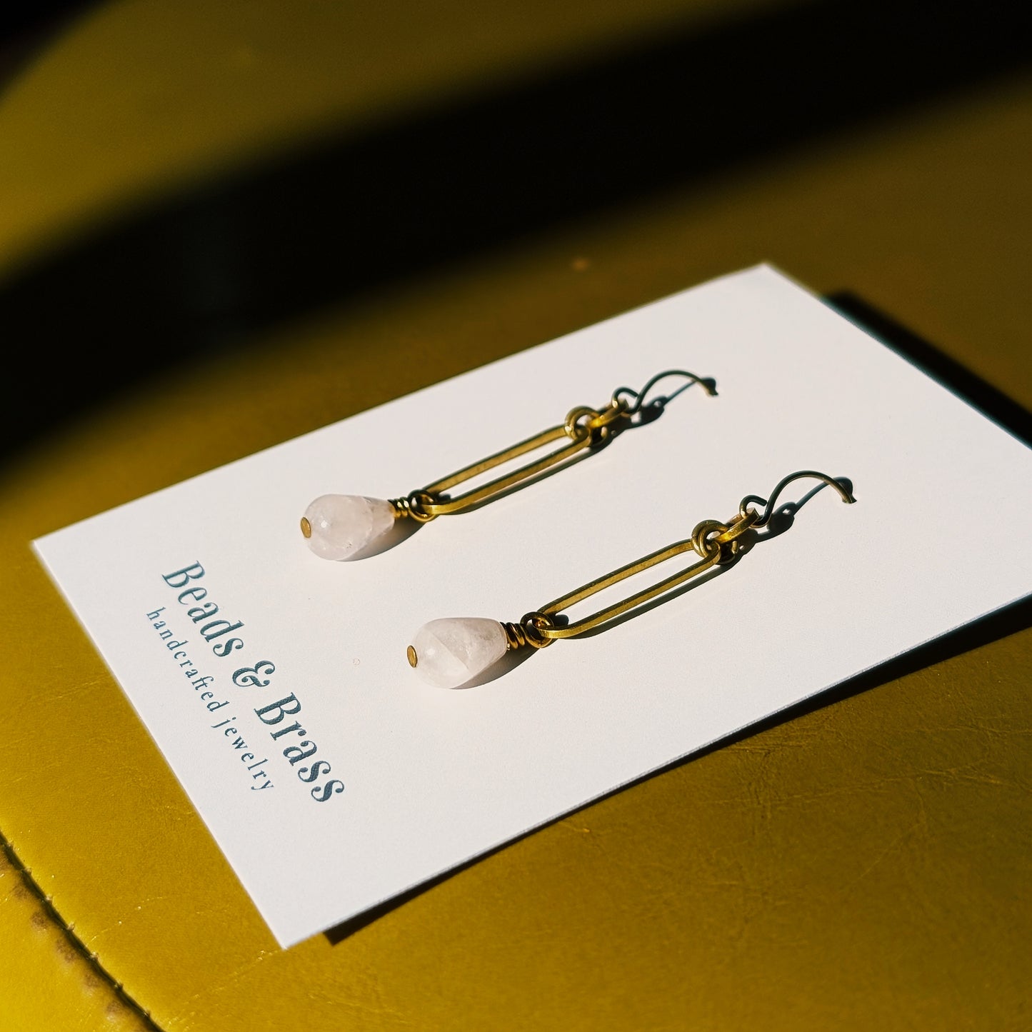 Rose Quartz Earrings - Handcrafted Crystal and Brass Jewelry (Stone of Pure Love)