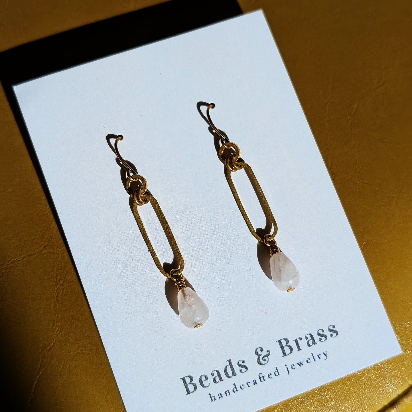 Rose Quartz Earrings - Handcrafted Crystal and Brass Jewelry (Stone of Pure Love)