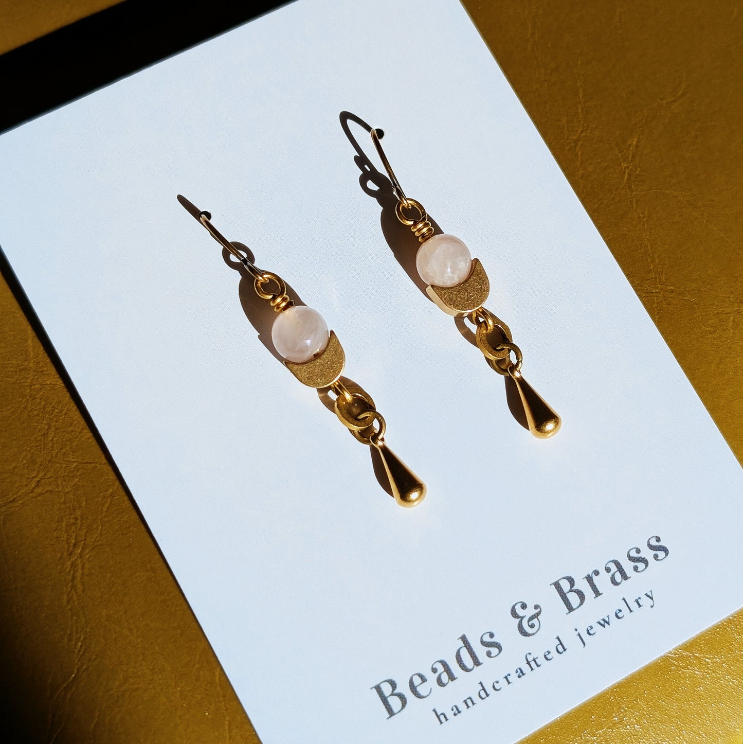 Rose Quartz Earrings - Handcrafted Crystal and Brass Jewelry (Stone of Pure Love)