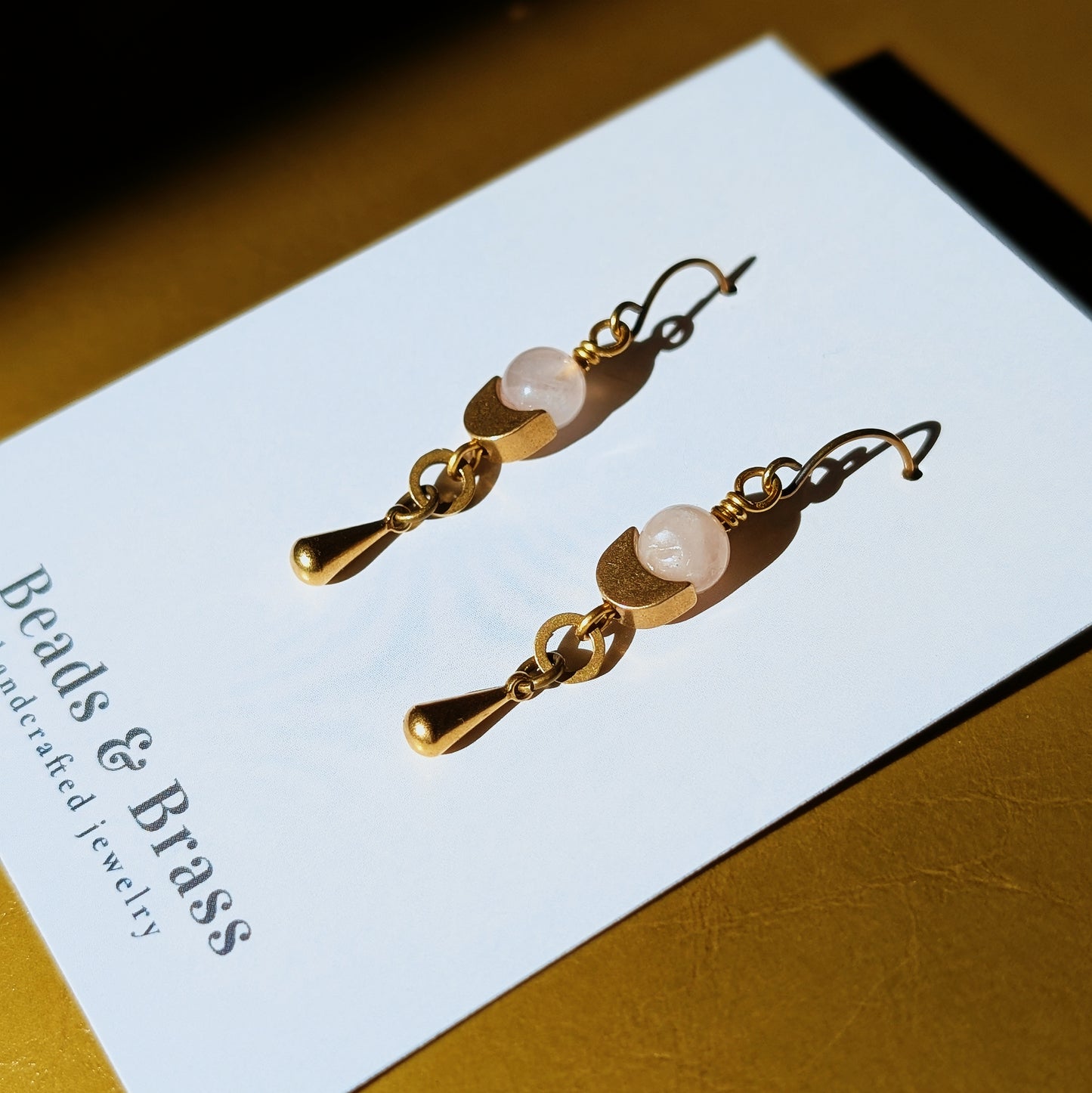 Rose Quartz Earrings - Handcrafted Crystal and Brass Jewelry (Stone of Pure Love)