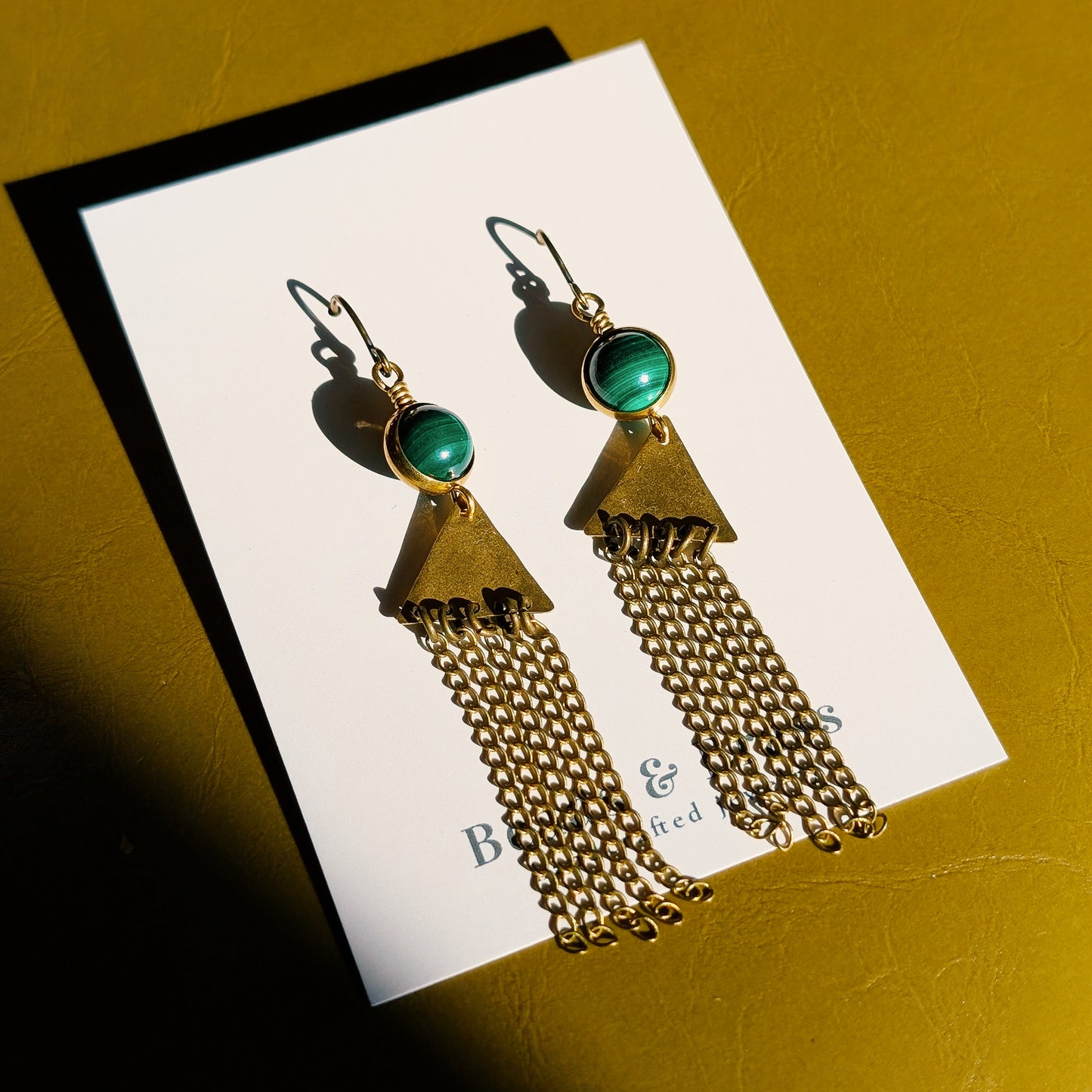Malachite Earrings - Handcrafted Crystal and Brass Jewelry (A Stone of Transformation and Balance)