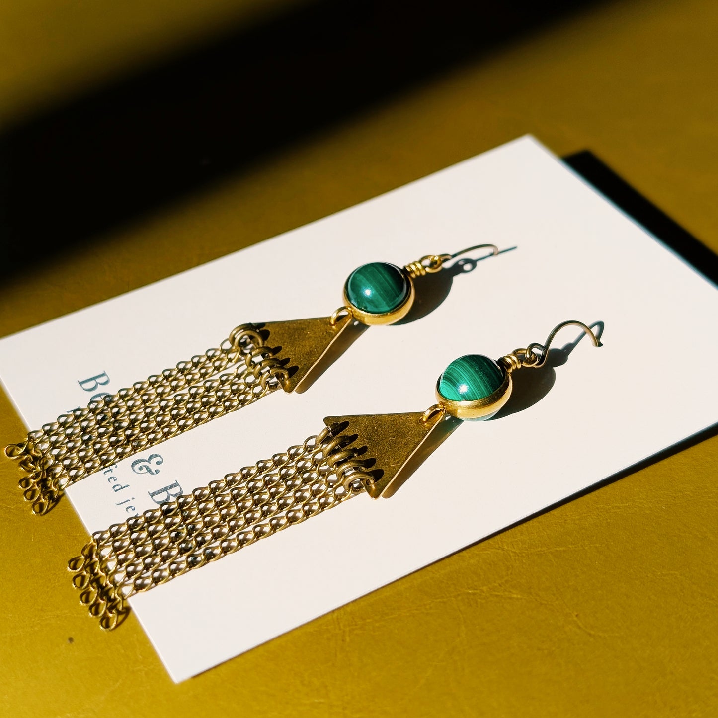 Malachite Earrings - Handcrafted Crystal and Brass Jewelry (A Stone of Transformation and Balance)