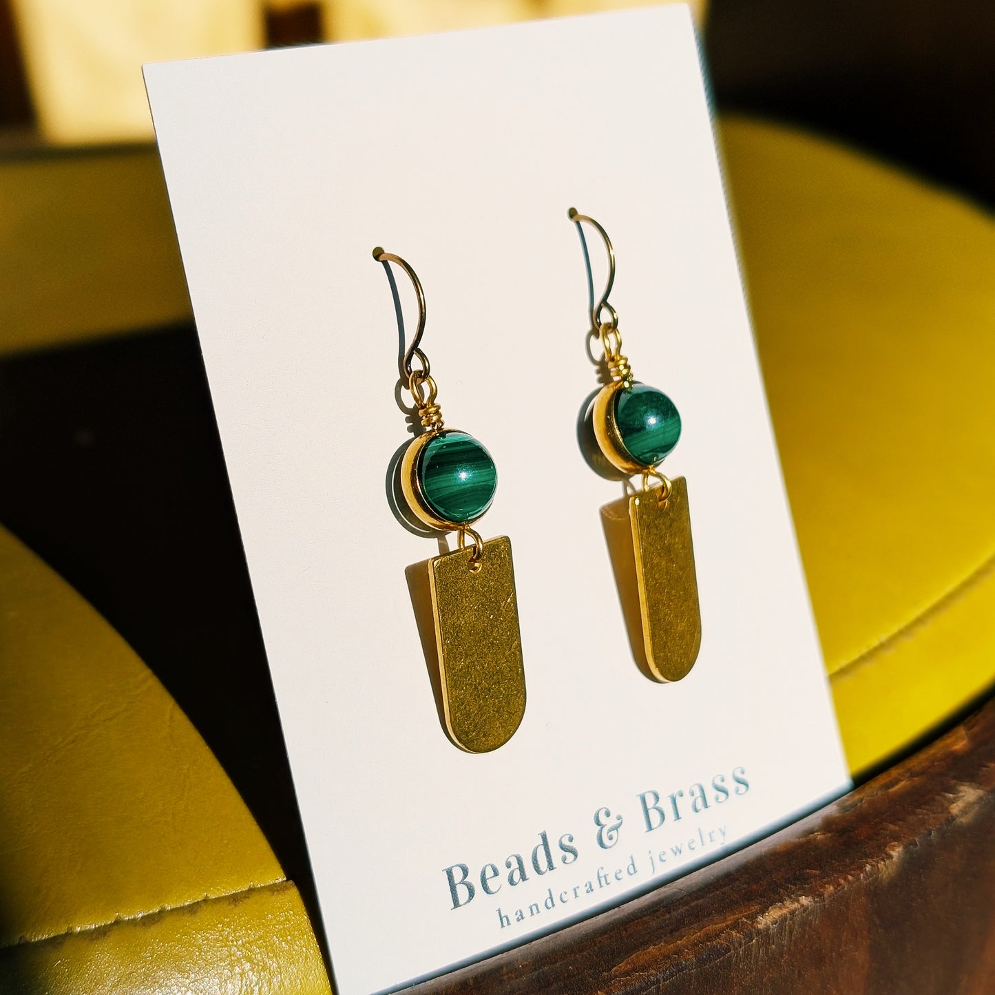 Malachite Earrings - Handcrafted Crystal and Brass Jewelry (A Stone of Transformation and Balance)