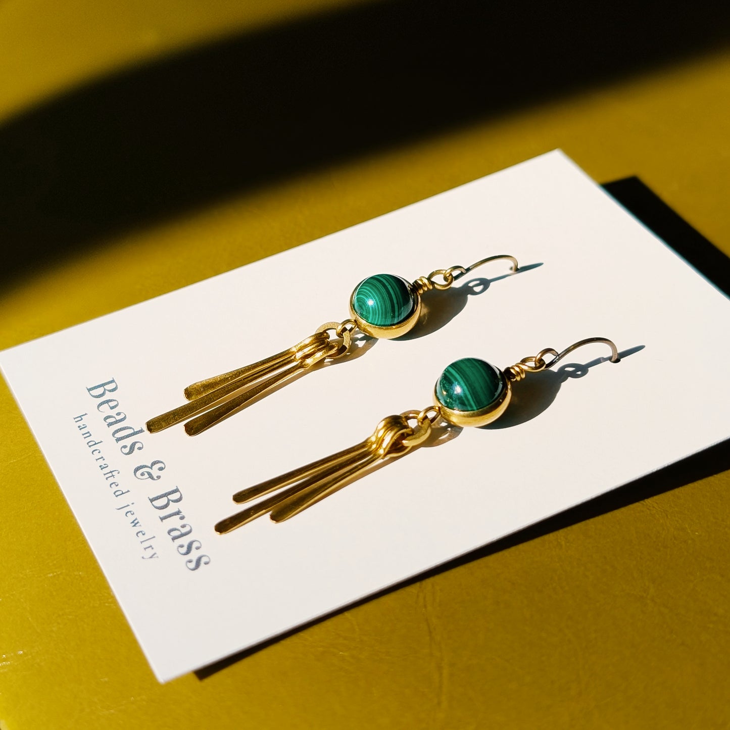 Malachite Earrings - Handcrafted Crystal and Brass Jewelry (A Stone of Transformation and Balance)